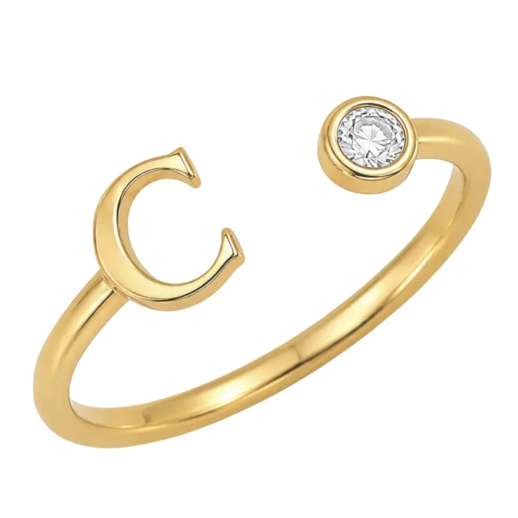 letter c zirkoon ring in verguld messing