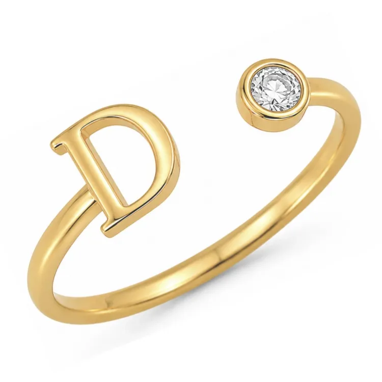 letter d zirkoon ring in verguld messing