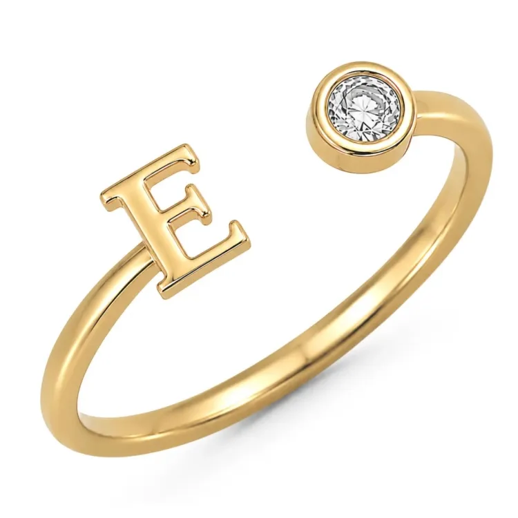 letter e zirkoon ring in verguld messing - My Letter