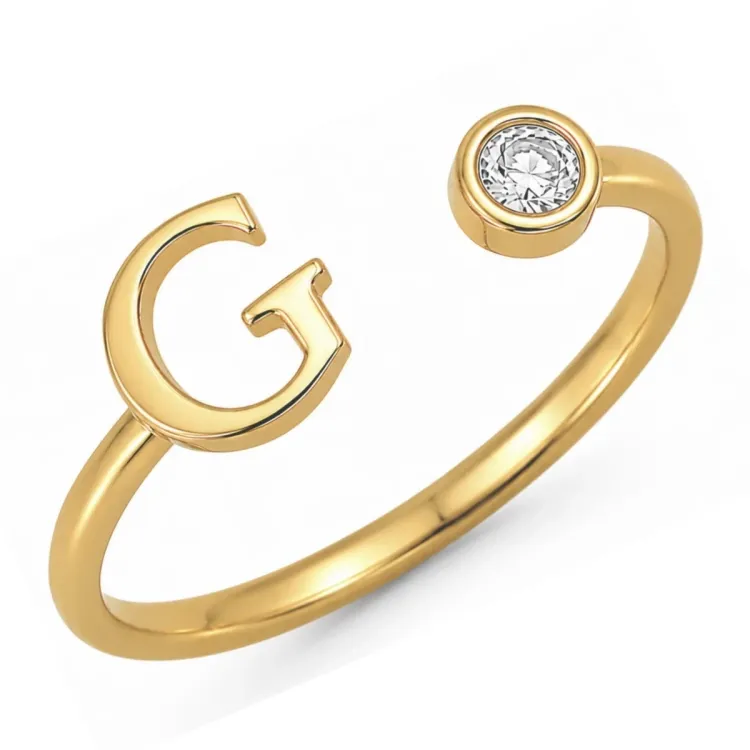 letter g zirkoon ring in verguld messing