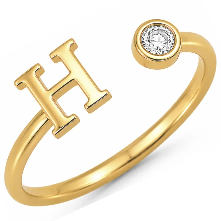 letter h zirkoon ring in verguld messing