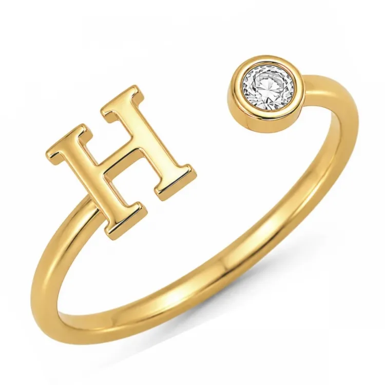 letter h zirkoon ring in verguld messing