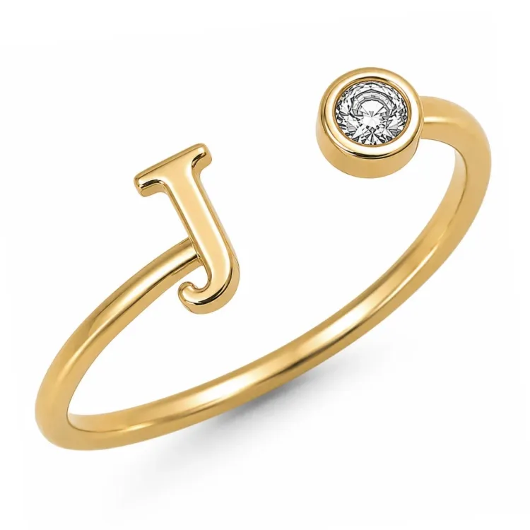 letter j zirkoon ring in verguld messing - My Letter