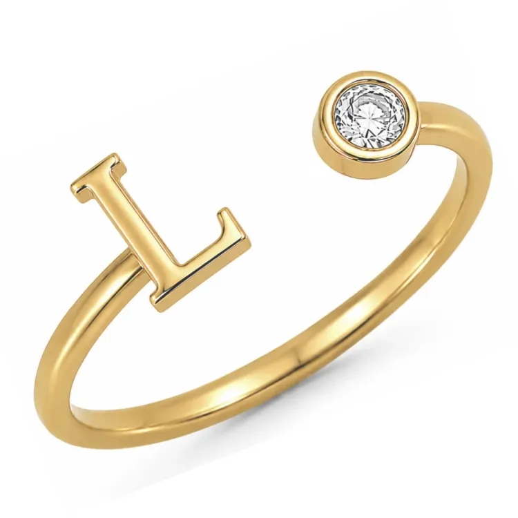 letter l zirkoon ring in verguld messing