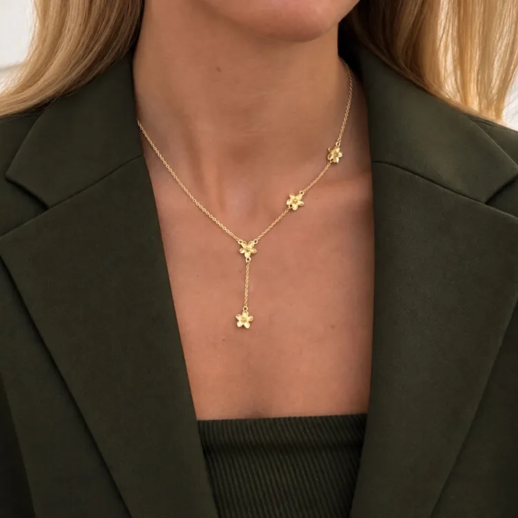 bloem ketting in verguld messing - Eliné