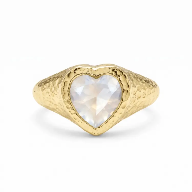 witte maansteen ring in verguld messing - Eliné