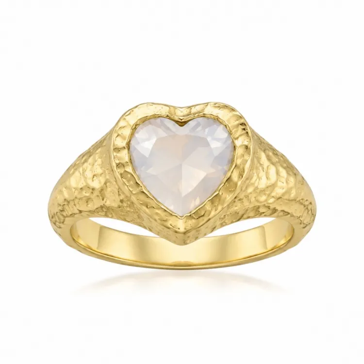 witte maansteen ring in verguld messing - Eliné