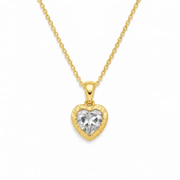 hart witte zirkoon ketting in verguld messing - Eliné