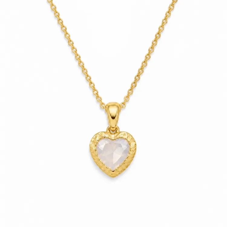 hart witte maansteen ketting in verguld messing - Eliné