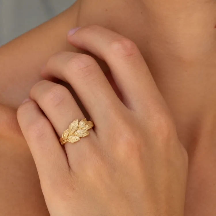blad ring in verguld messing - Pure Nature