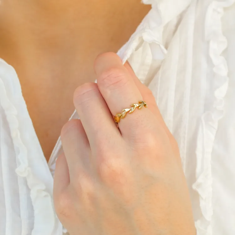 waterproof blad ring in verguld staal - OCEANA