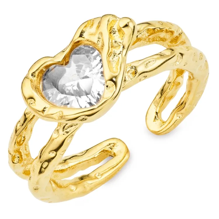 waterproof hart ring in verguld staal - OCEANA