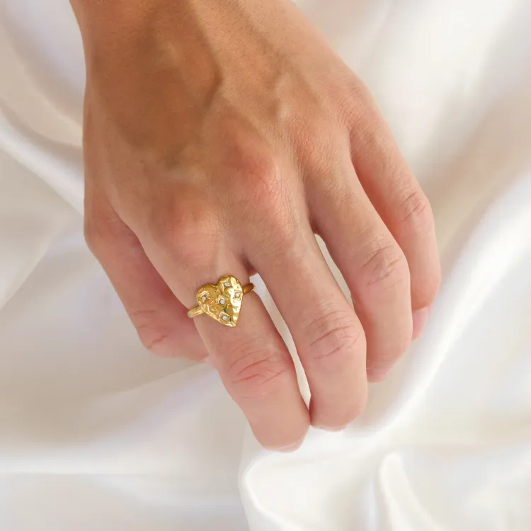 waterproof hart verstelbaar ring in verguld staal - OCEANA