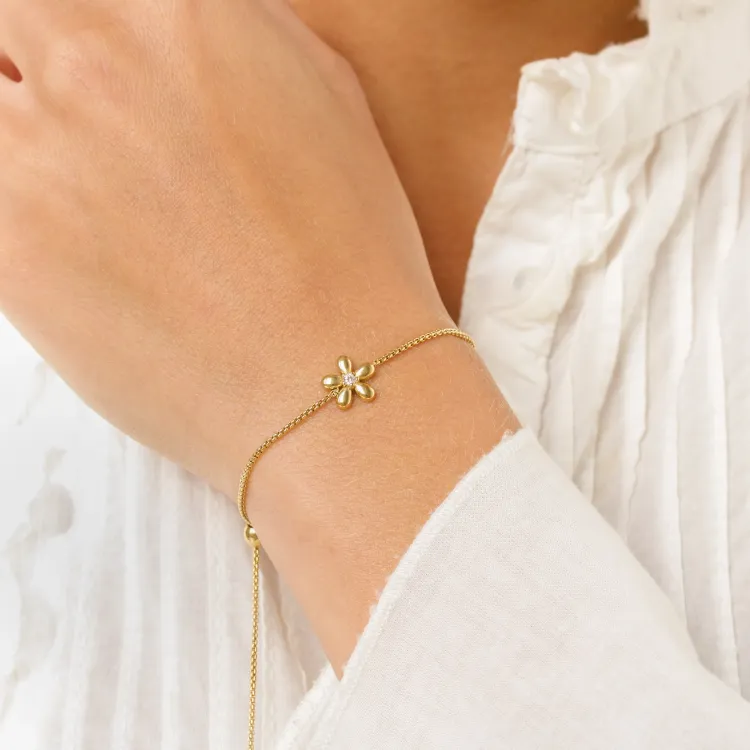 waterproof bloem armband in verguld staal - OCEANA