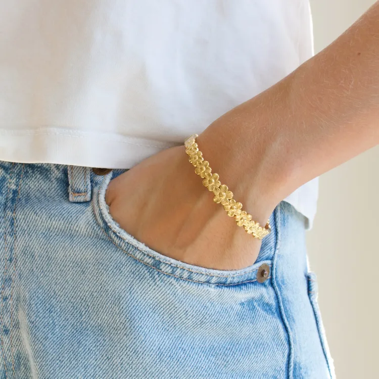 waterproof bloem armband in verguld staal - OCEANA