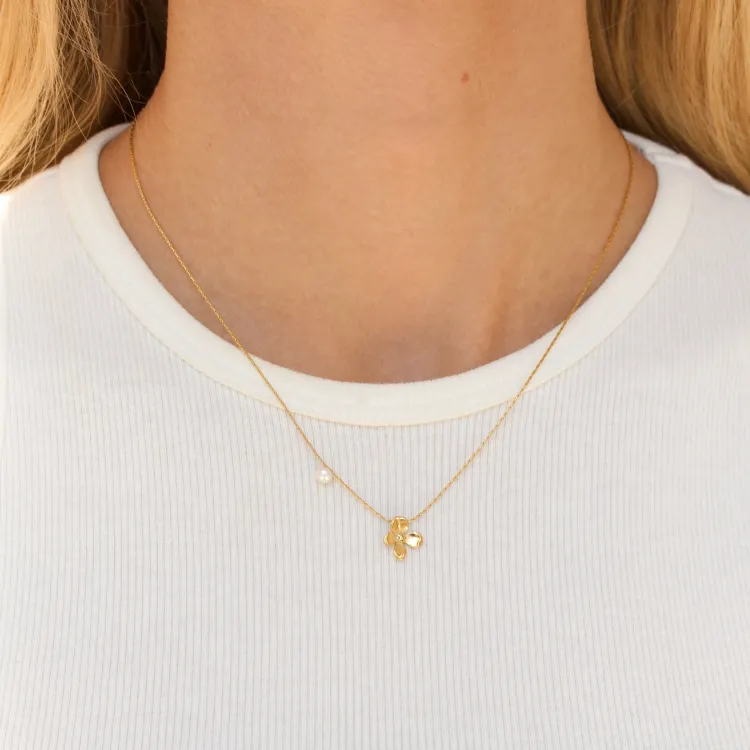 waterproof bloem ketting in verguld staal - OCEANA