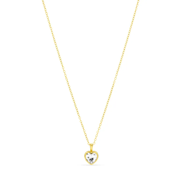 waterproof hart zirkoon ketting in verguld staal met hartjes hanger in staal - OCEANA
