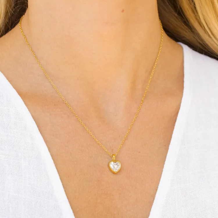 waterproof hart zirkoon ketting in verguld staal met hartjes hanger in staal - OCEANA