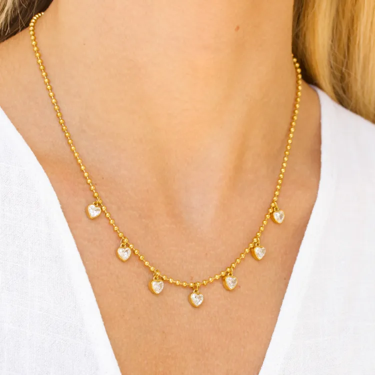 waterproof hart zirkoon ketting in verguld staal - OCEANA