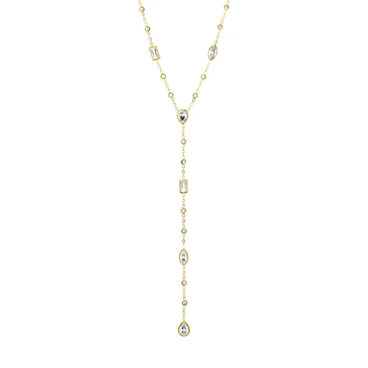 waterproof zirkoon Y-ketting in verguld staal - OCEANA