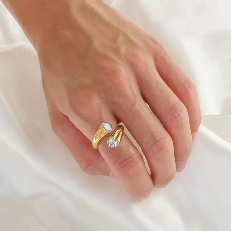 waterproof hart zirkoon ring in verguld staal - OCEANA
