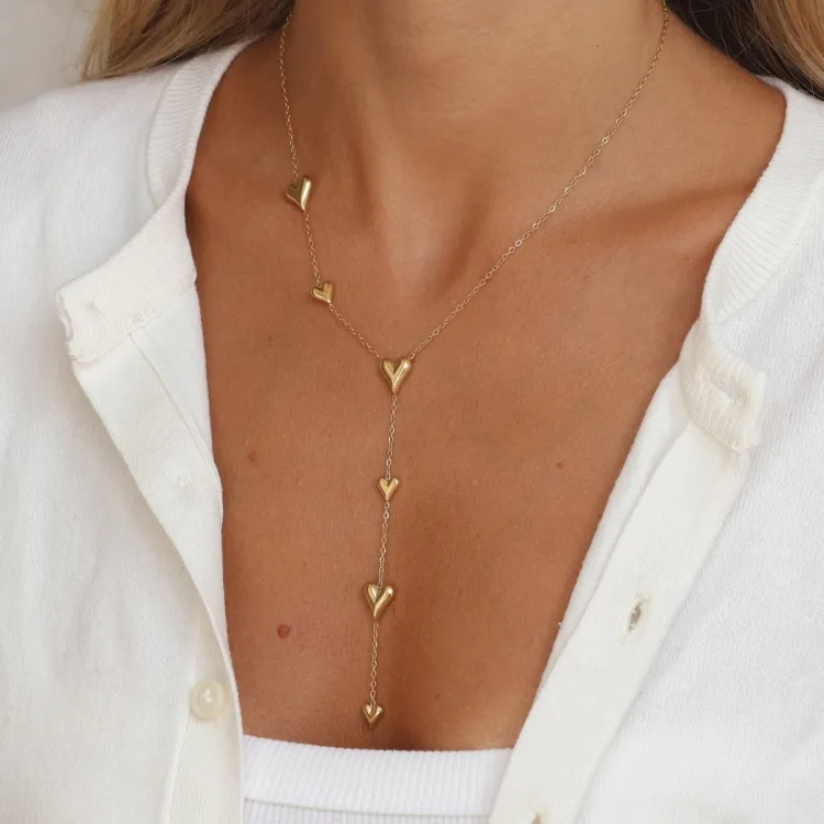 waterproof hart Y-ketting in verguld staal - OCEANA
