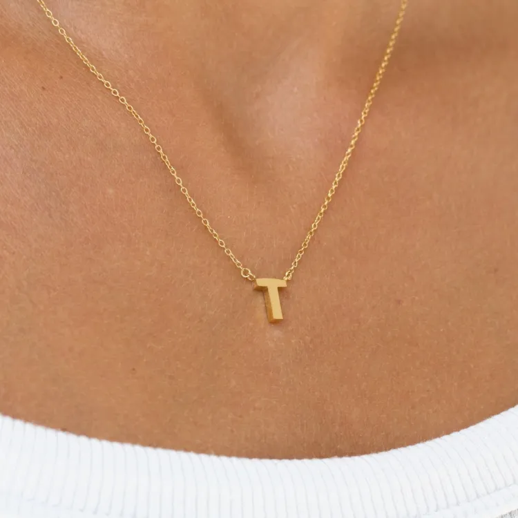 waterproof letter t ketting met hanger in verguld staal - My Letter