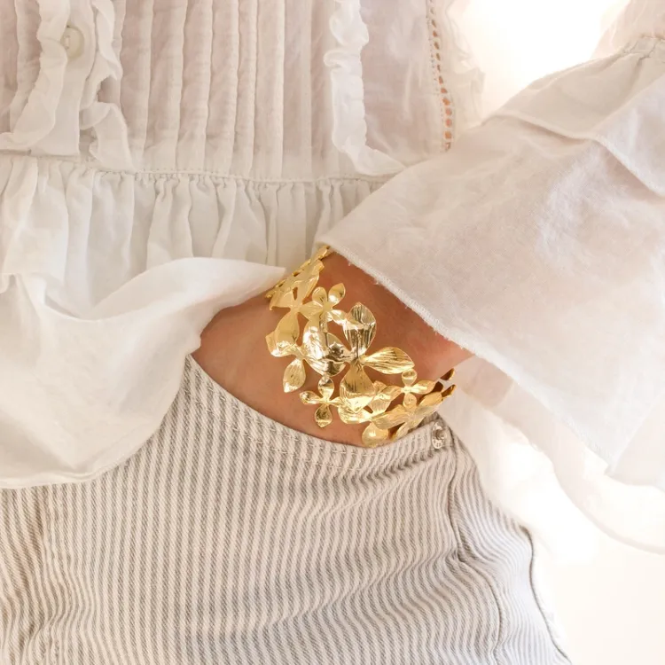 waterproof bloem armband in verguld staal - OCEANA