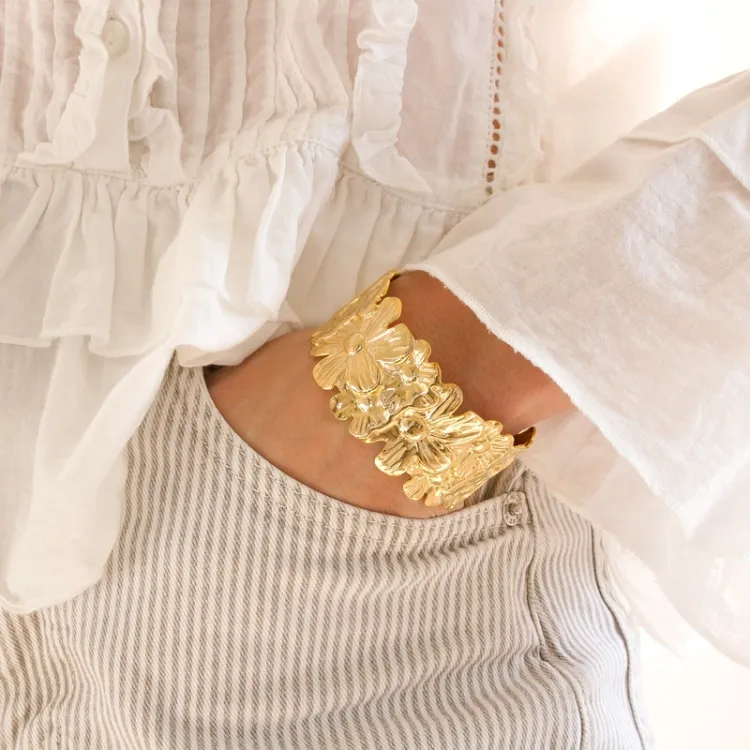 waterproof bloem armband in verguld staal - OCEANA
