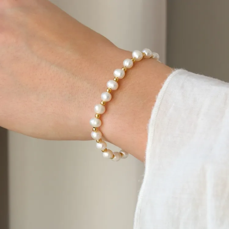 waterproof parel armband in verguld staal - OCEANA