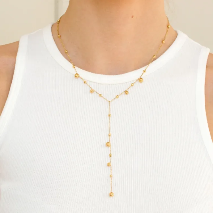 waterproof bolletje Y-ketting in verguld staal - OCEANA
