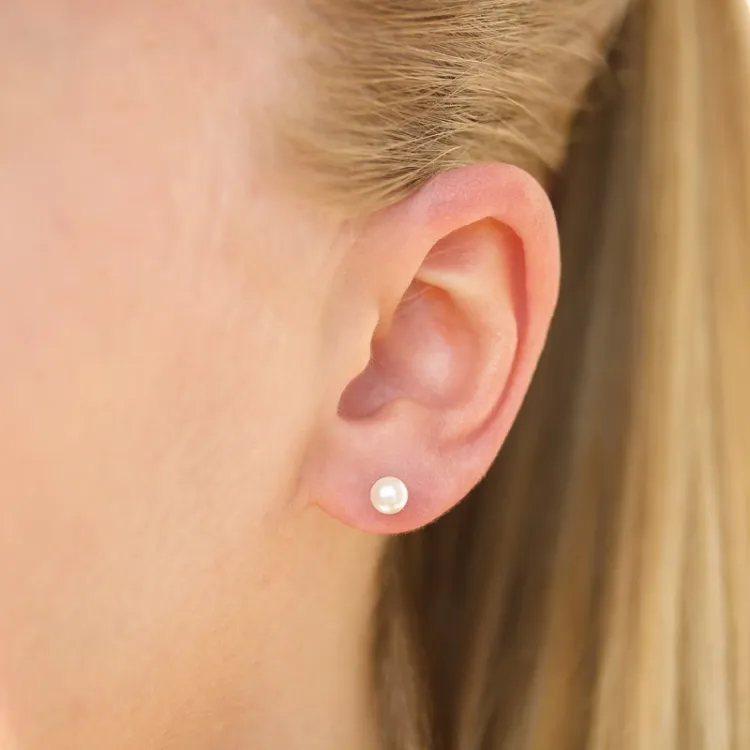 5 mm waterproof witte parel oorsteker in verguld staal - OCEANA