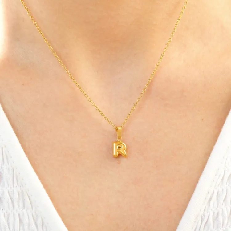 waterproof letter r ketting in verguld staal - OCEANA