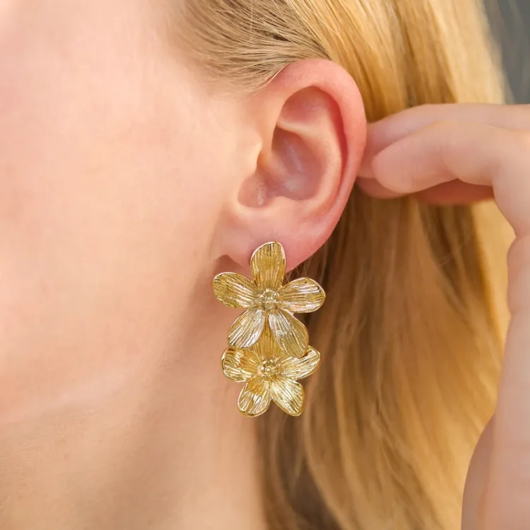 waterproof bloem oorbellen in verguld staal - OCEANA
