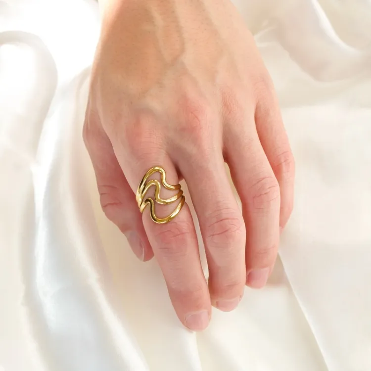 waterproof verstelbaar ring in verguld staal - OCEANA