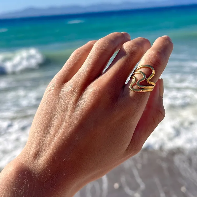 waterproof verstelbaar ring in verguld staal - OCEANA