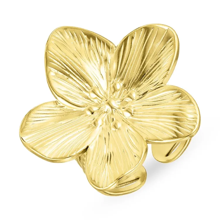 waterproof bloem verstelbaar ring in verguld staal - OCEANA