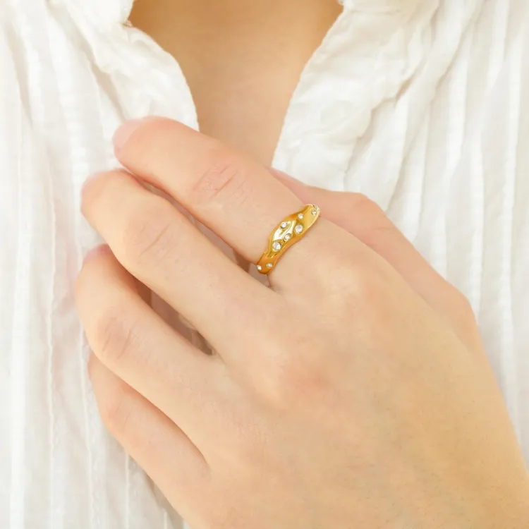 waterproof zirkoon ring in verguld staal - OCEANA