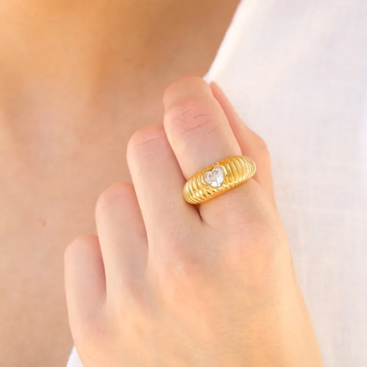 waterproof hart ring in verguld staal - OCEANA