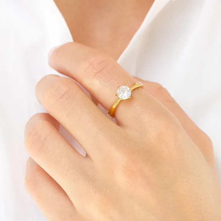 waterproof solitaire ring in verguld staal - OCEANA