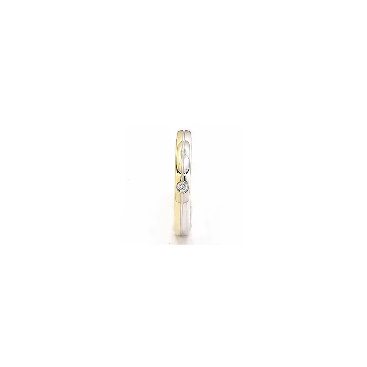 Smal tweekleurige trouwring in 14 karaat goud-en witgoud 1 x 0,025 ct