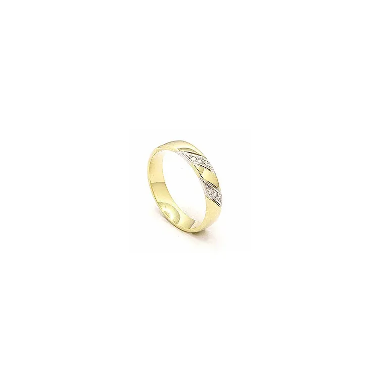 Tweekleurige briljant trouwring in 14 karaat goud-en witgoud 6 x 0,008 ct