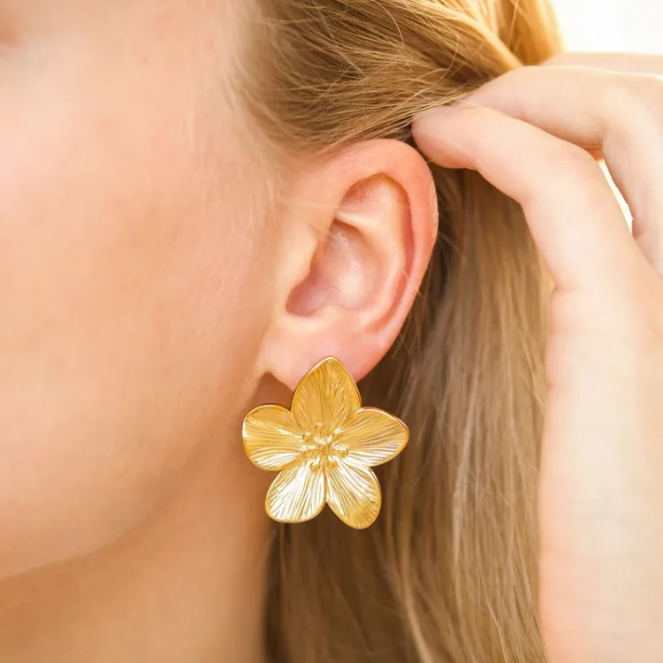 waterproof bloem oorbellen in verguld staal - OCEANA