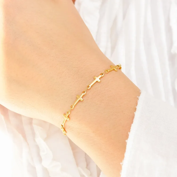 waterproof kruis armband in verguld staal - OCEANA