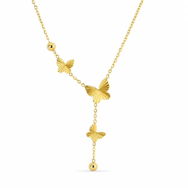 waterproof vlinder Y-ketting in verguld staal - OCEANA