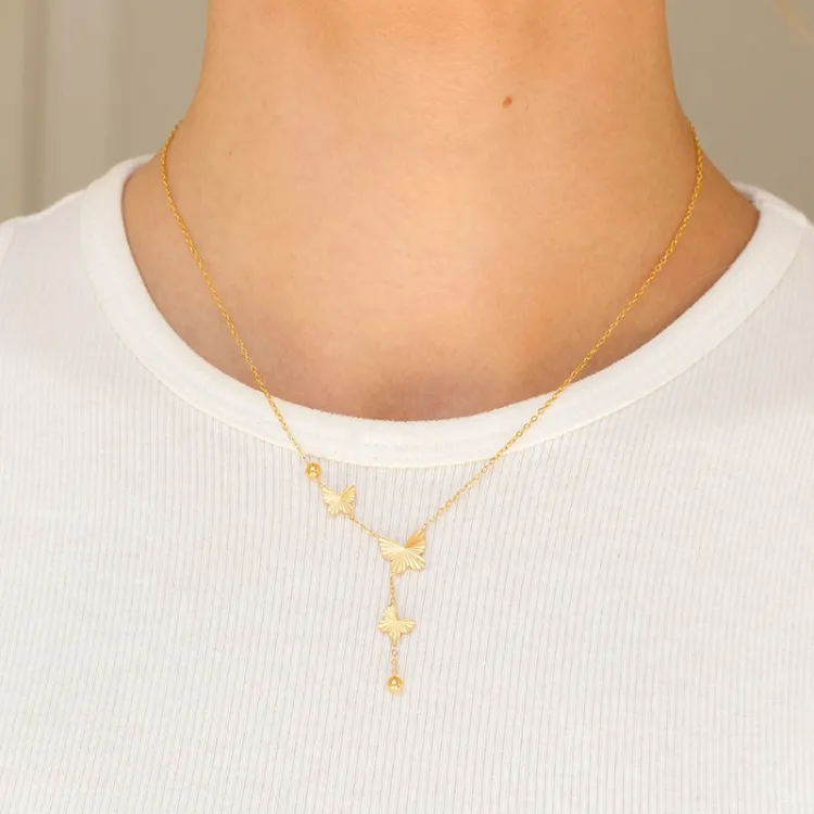 waterproof vlinder Y-ketting in verguld staal - OCEANA