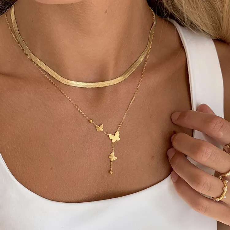 waterproof vlinder Y-ketting in verguld staal - OCEANA