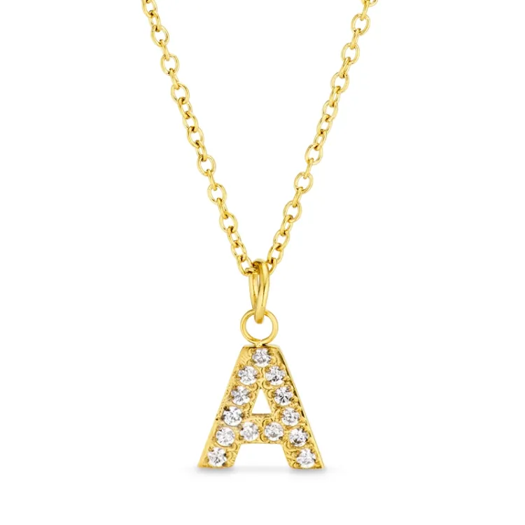 waterproof letter a zirkoon ketting met hanger in verguld staal - OCEANA