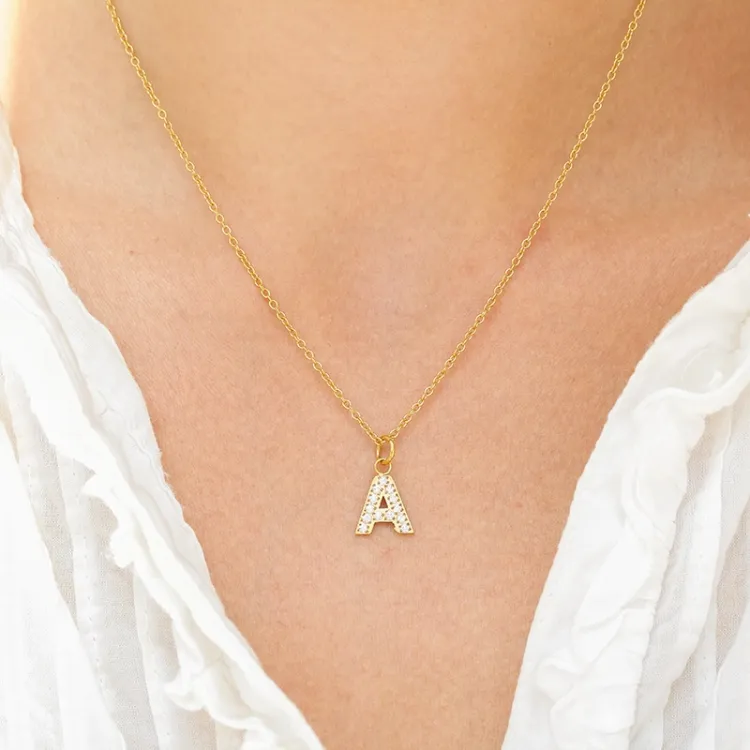 waterproof letter a zirkoon ketting met hanger in verguld staal - OCEANA