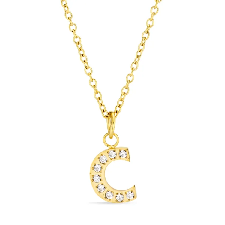waterproof letter c zirkoon ketting met hanger in verguld staal - OCEANA